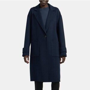 Theory Easy One-Button Wool & Cashmere Blend Coat in Navy Blue Size Small